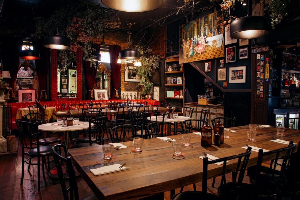 The dining room set for a seated function